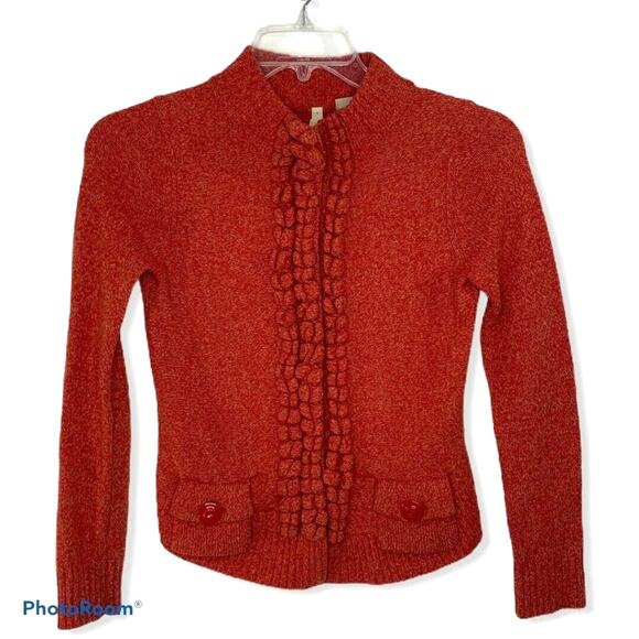 Anthropologie‎ Orange Wool Blend  Floating Sparks Bobble Knit Snap Front Sweater - Picture 1 of 7